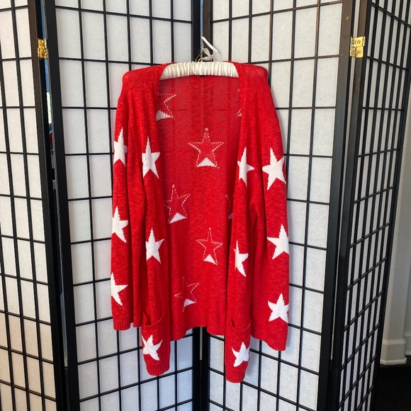 BOSTON PROPER Red Star Open Front Cardigan with Pockets Size XL - Picture 4 of 8